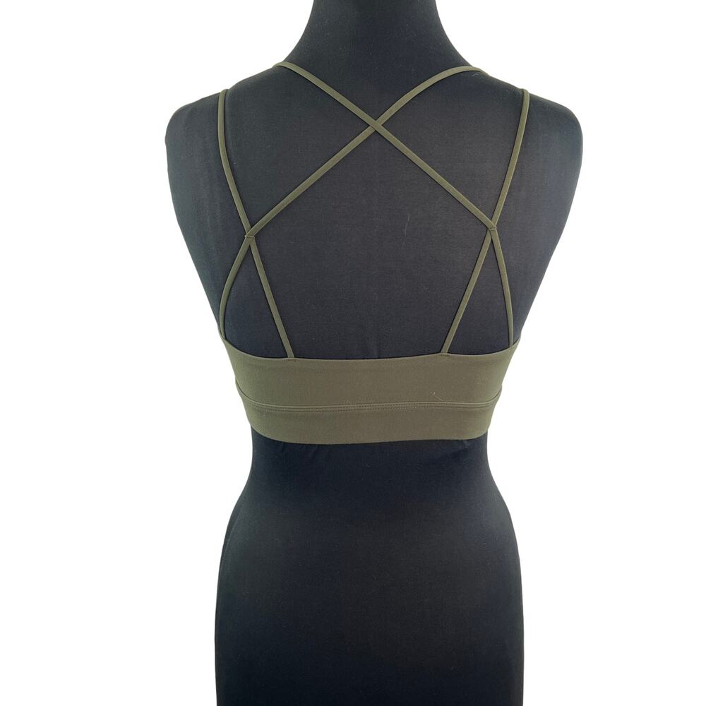 PELOTON Olive Green Sports Bra Stretch Spaghetti Strap Scoop Neck Size XSmall XS